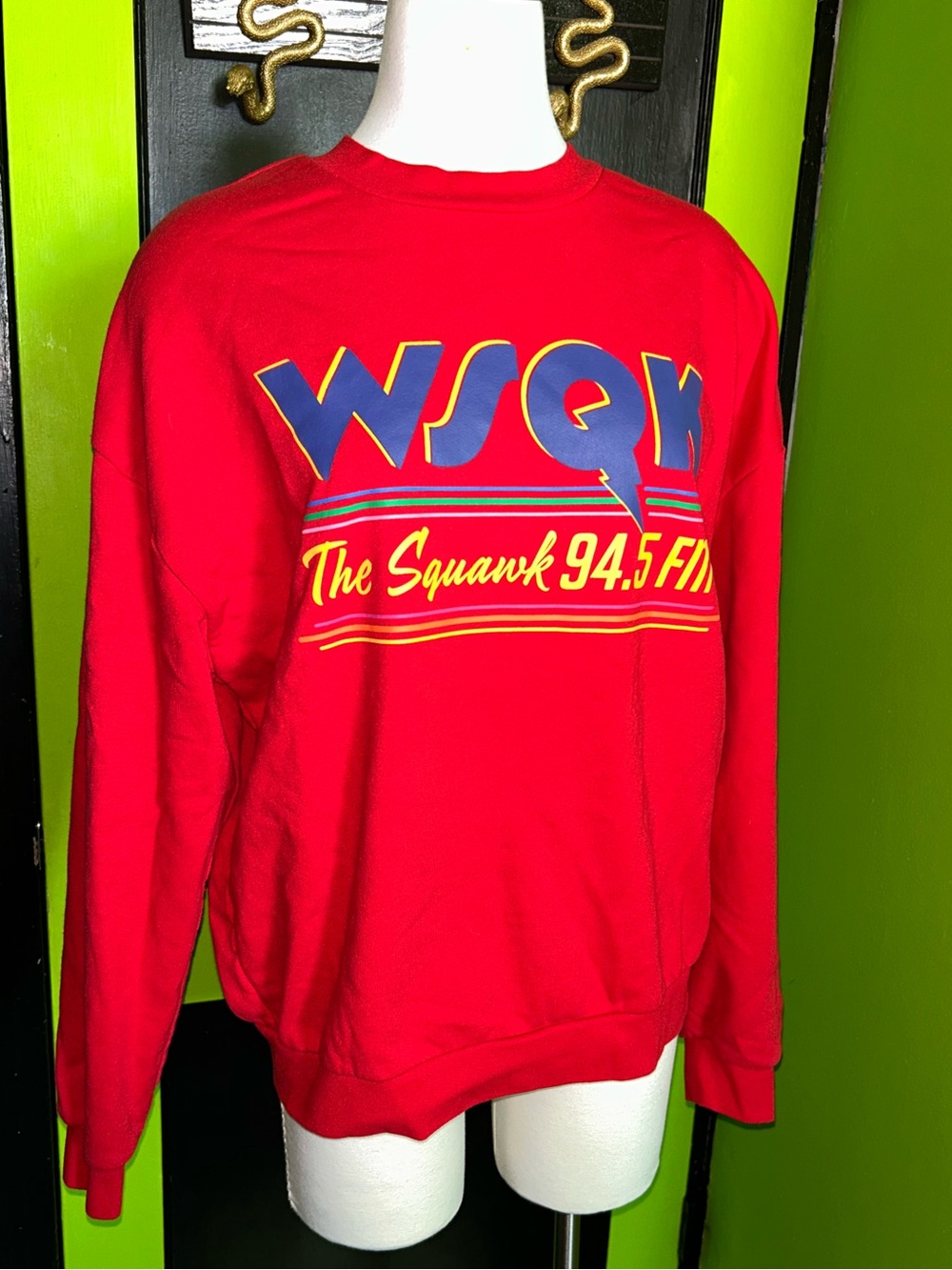 Red Graphic Crewneck Sweatshirt with WSQK Print